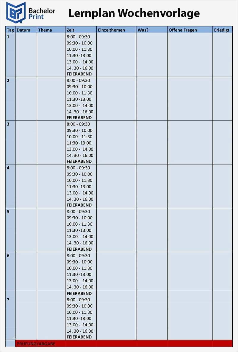 Lernplan Excel Vorlage Gut Lernplan Erstellen Fürs Studium Vorlagen ...