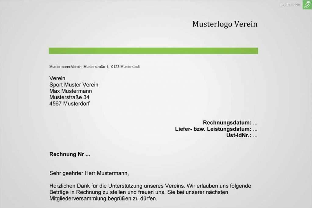 Mitgliedsbescheinigung Verein Vorlage Wunderbar Musterrechnung Verein Gratis En Everbill Magazin