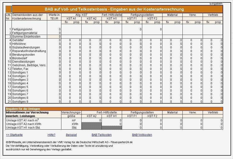 BAB auf Voll und Teilkostenbasis Excel Vorlagen Shop