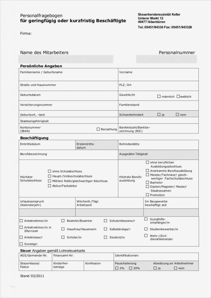 Personalfragebogen Vorlage Datev Süß Personalfragebogen ...