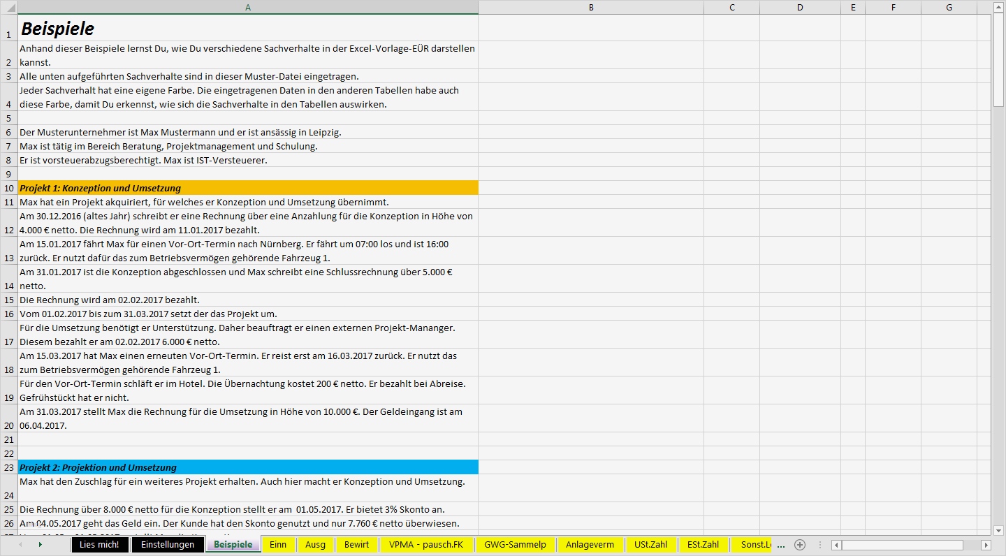 Excel Vorlage Einnahmenüberschussrechnung EÜR Pierre