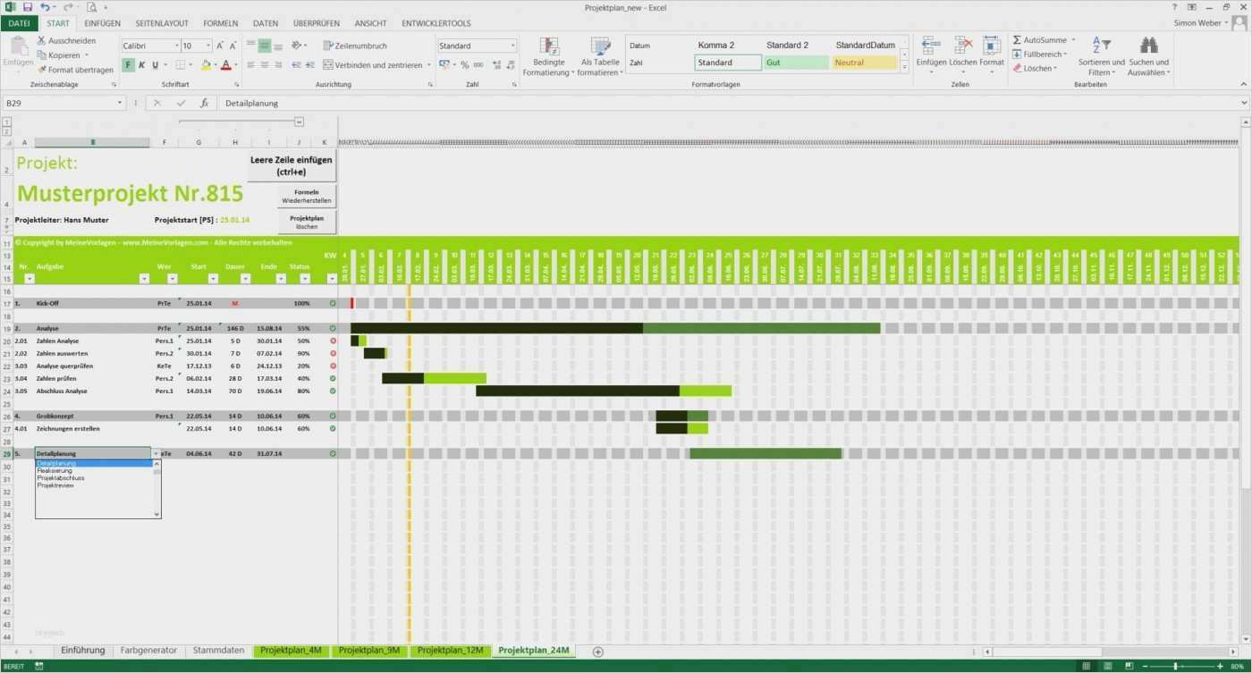 11 excel vorlage projektplan