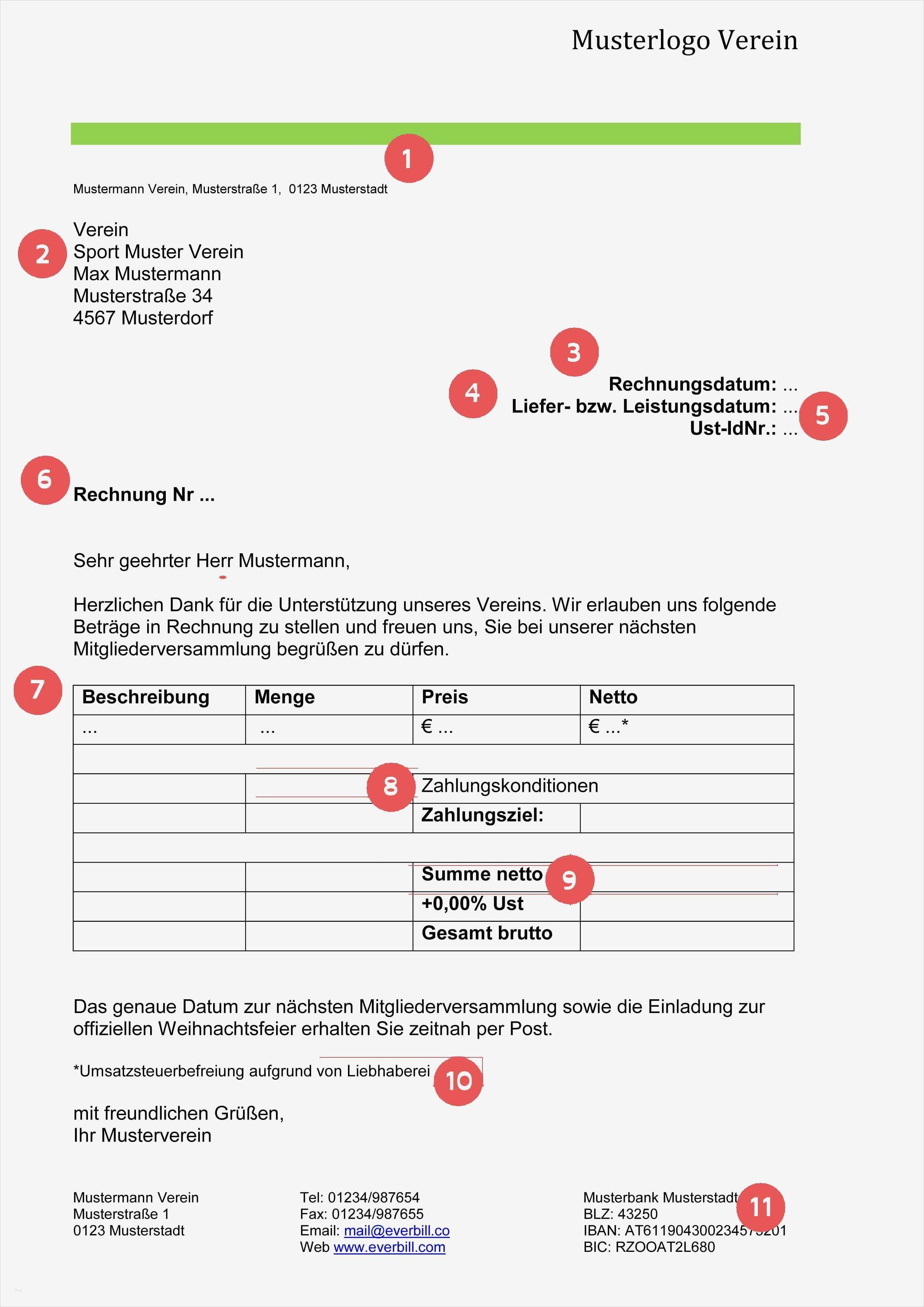 Rechnung Umsatzsteuer Befreit Vorlage Hübsch Musterrechnung Verein