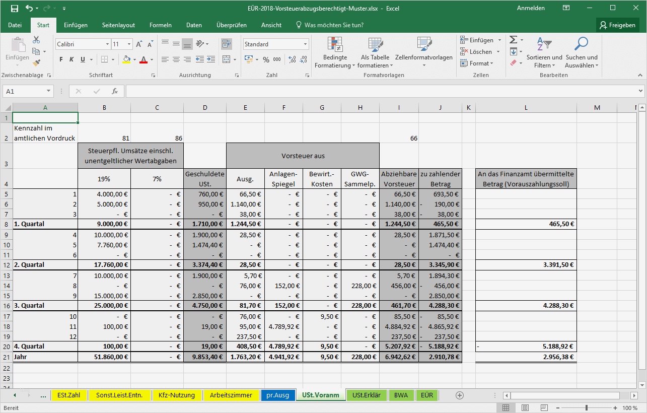 Excel Vorlage Einnahmenüberschussrechnung EÜR Pierre