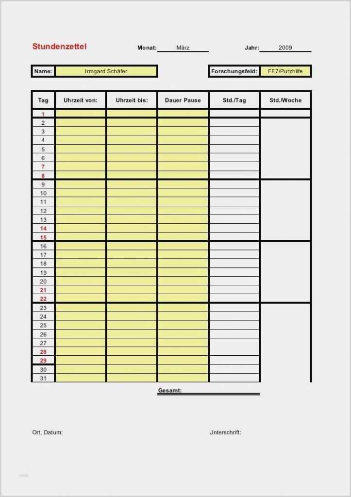Einfache Stundenzettel Zum Ausdrucken 2022