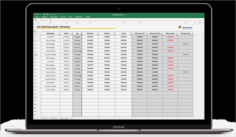 Tabelle Arbeitszeiten Vorlage Luxus Zeiterfassung In Excel ...