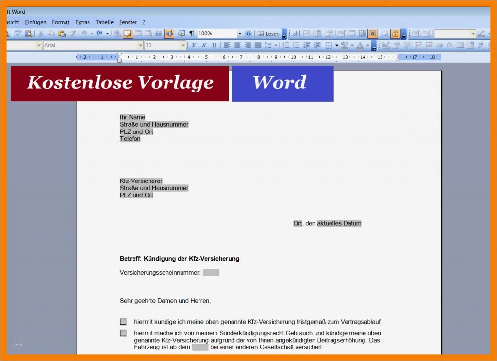 Versicherung Kfz Kündigen Vorlage Elegant 6 Briefkopf Vorlage Word
