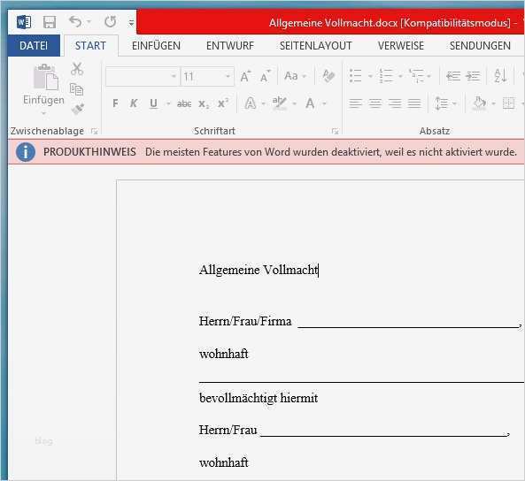 Vollmacht für Word Vorlage Download CHIP