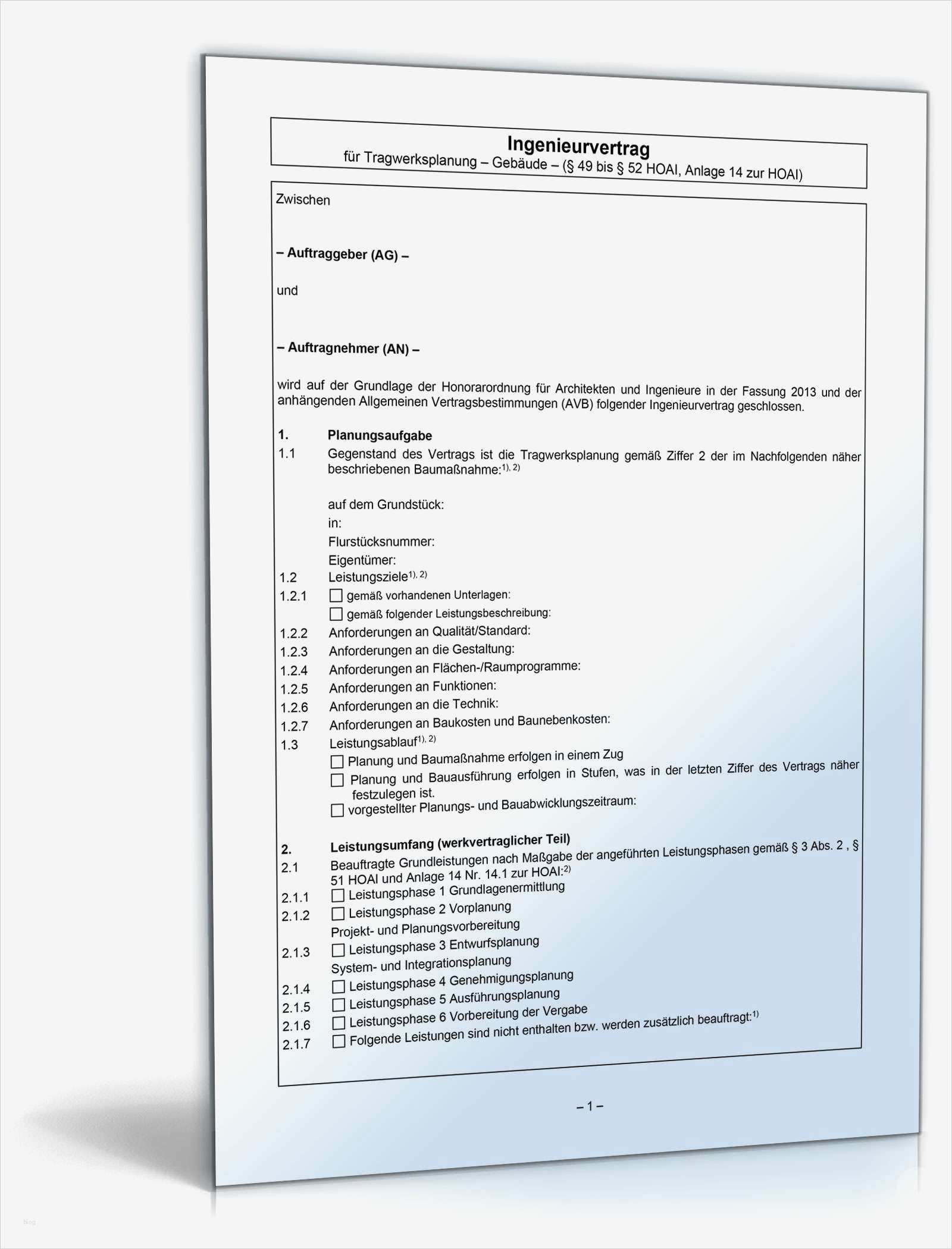 Ingenieurvertrag Tragwerksplanung Gebäude Vorlage zum