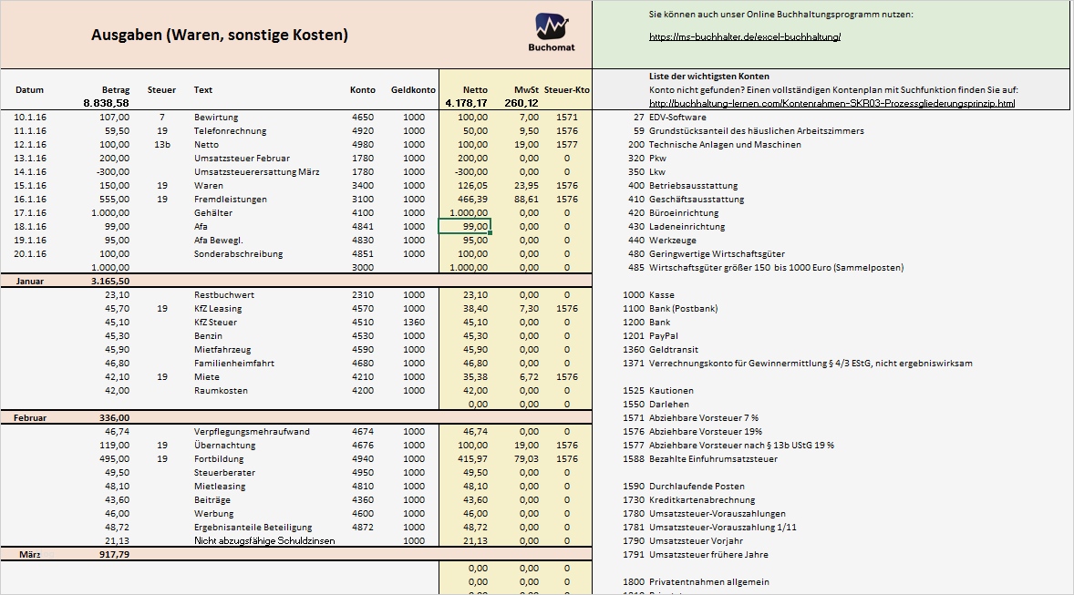 Kostenlose Excel Vorlage für Ihre Buchhaltung und EÜR