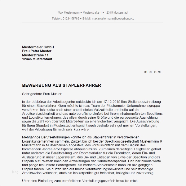 Bewerbung als Staplerfahrer Staplerfahrerin Bewerbung