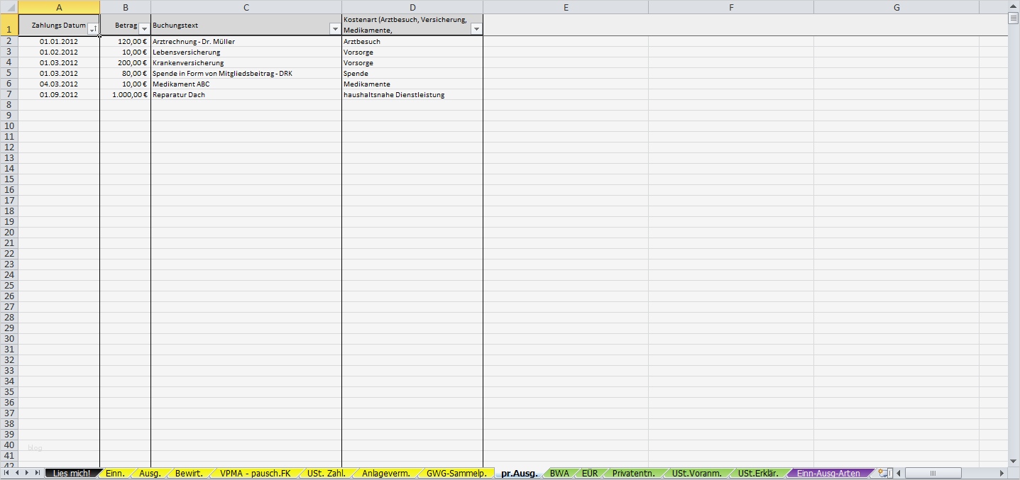 Excel Vorlage Einnahmenüberschussrechnung EÜR 2013