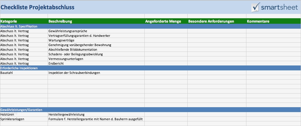 Kostenlose Excel Vorlagen für Bauprojektmanagement