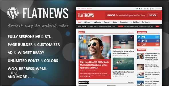 Wordpress theme Vorlage Süß Flatnews – Responsives Magazin Wordpress Vorlage